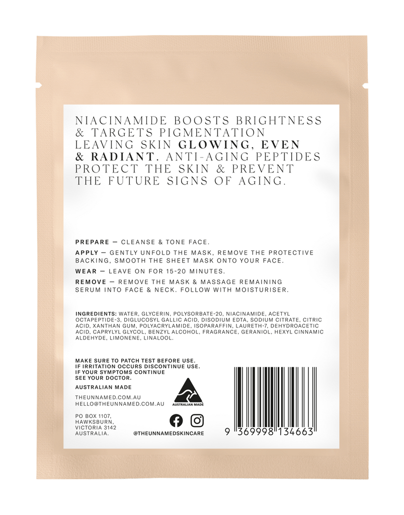 The Unnamed Skincare Brightening Face Sheet Mask Back of Pack