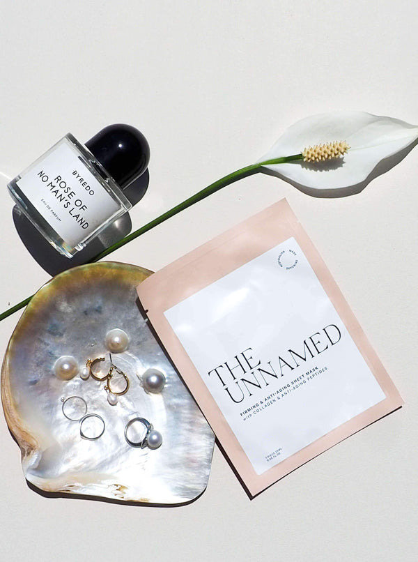 The Unnamed Skincare Firming Face Sheet Mask with Pearl Shell, Jewellery, Flower & Perfume